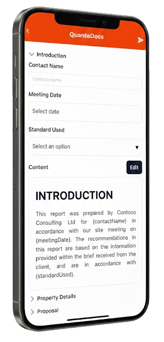 QuantaDocs mobile report editing screen